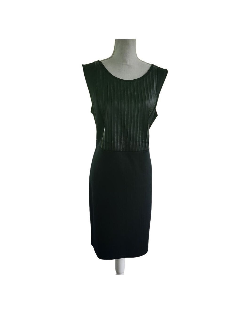 Eloquii Black Scoop Neck Dress 18W Faux Leather Ribbed Sleeveless Cocktail Party